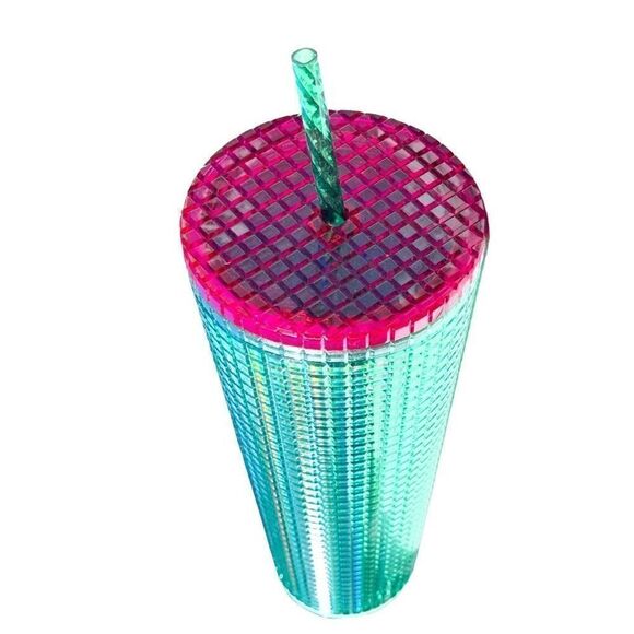 Starbucks Spring 2023 Watermelon Grid Green w/Green Straw and Pink Lid 24 oz Tum - Picture 2 of 4